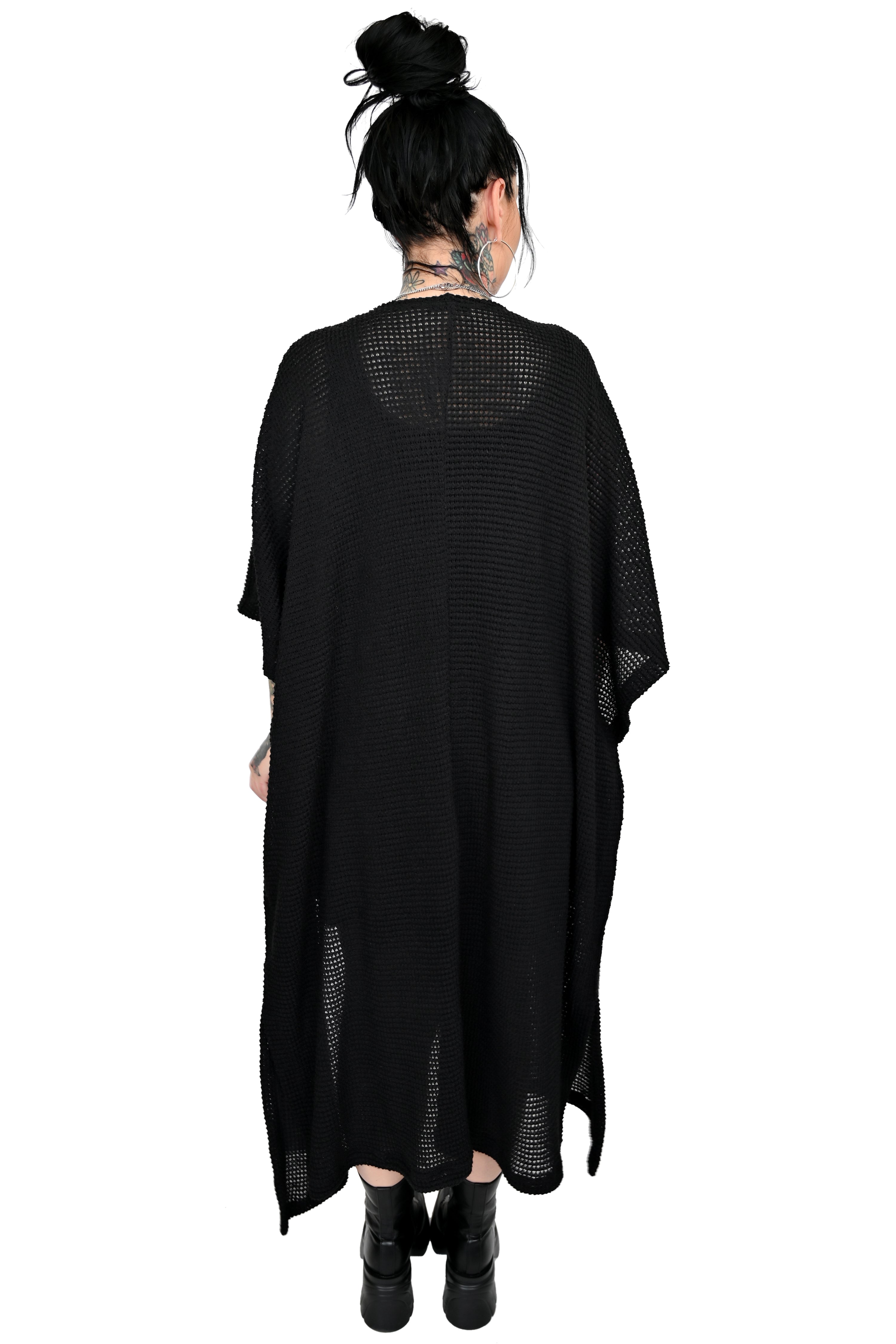 oversized open front waffle cardigan