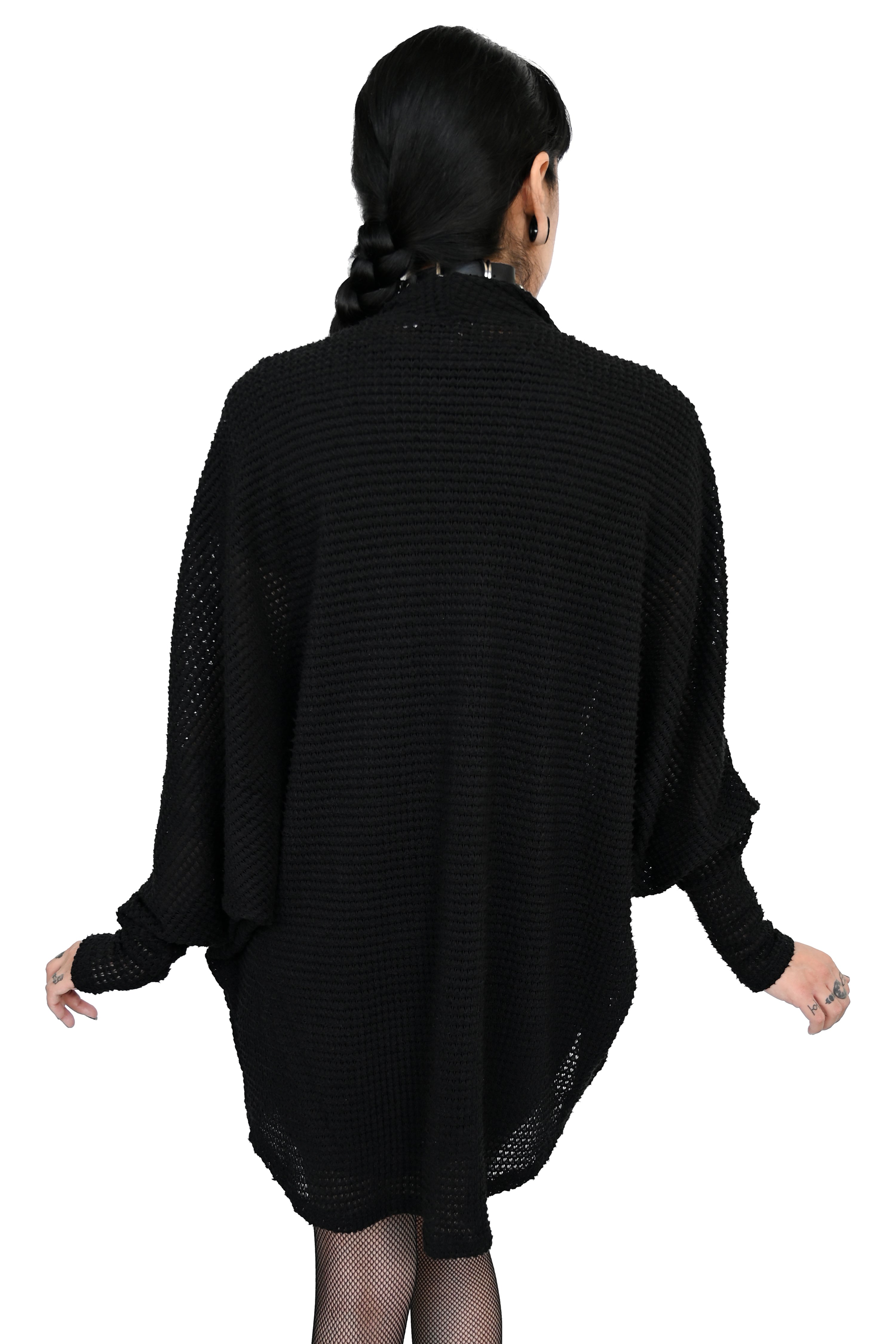 Oversized bishop sleeve open front cardigan, lightweight and cozy. Made of waffle knit