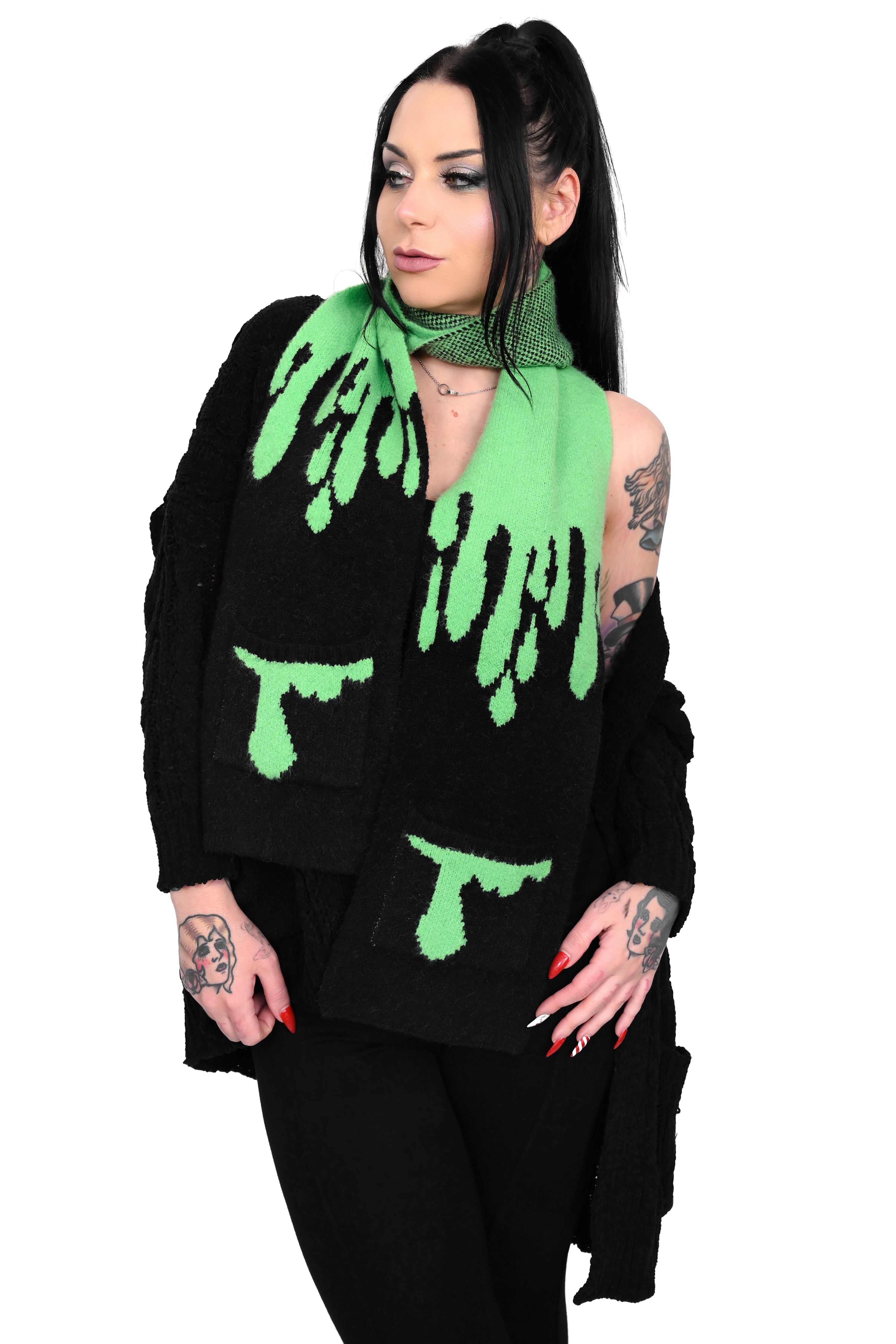 Black scarf with slime detail, inspired by a Foxblood Halloween fave!