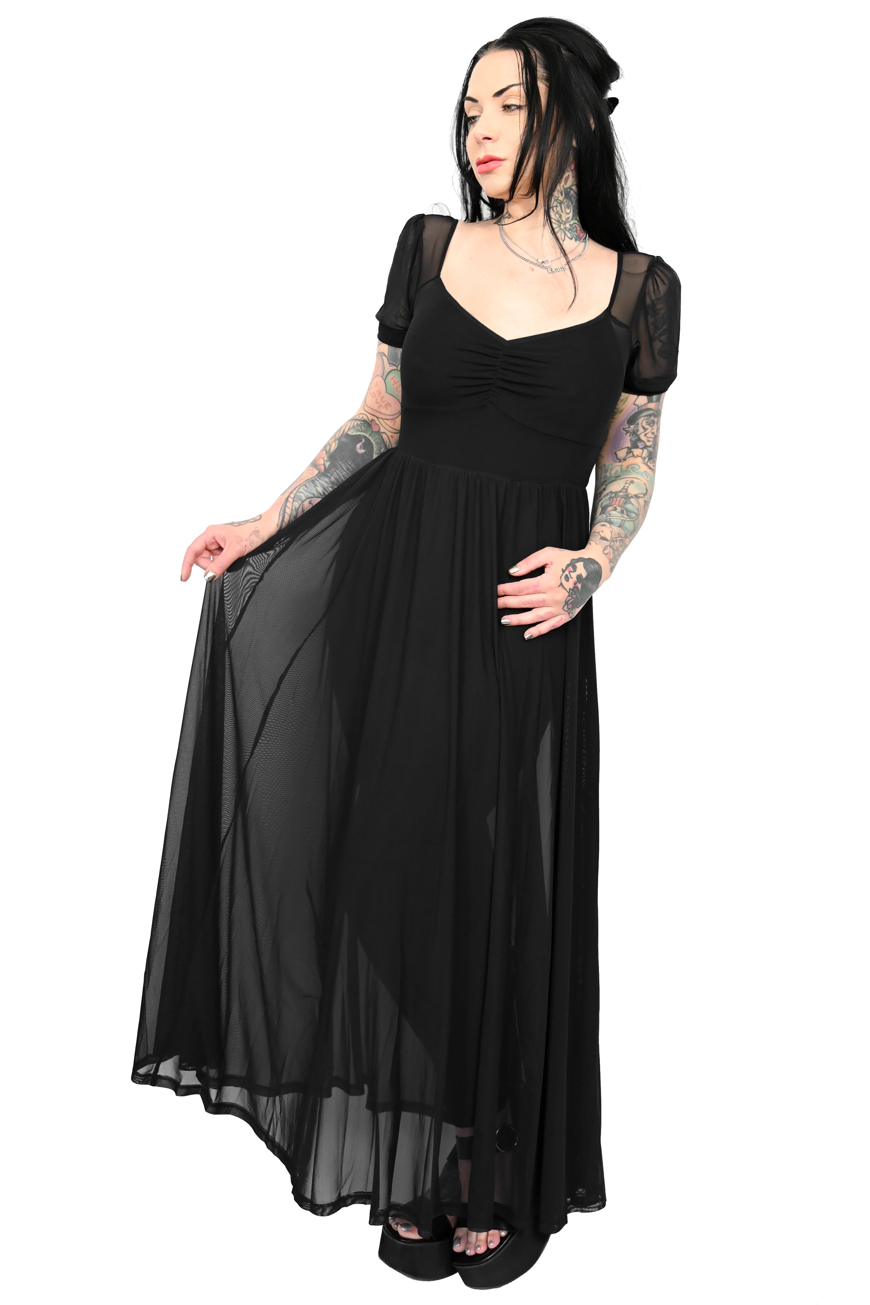 short sleeve mesh maxi dress 