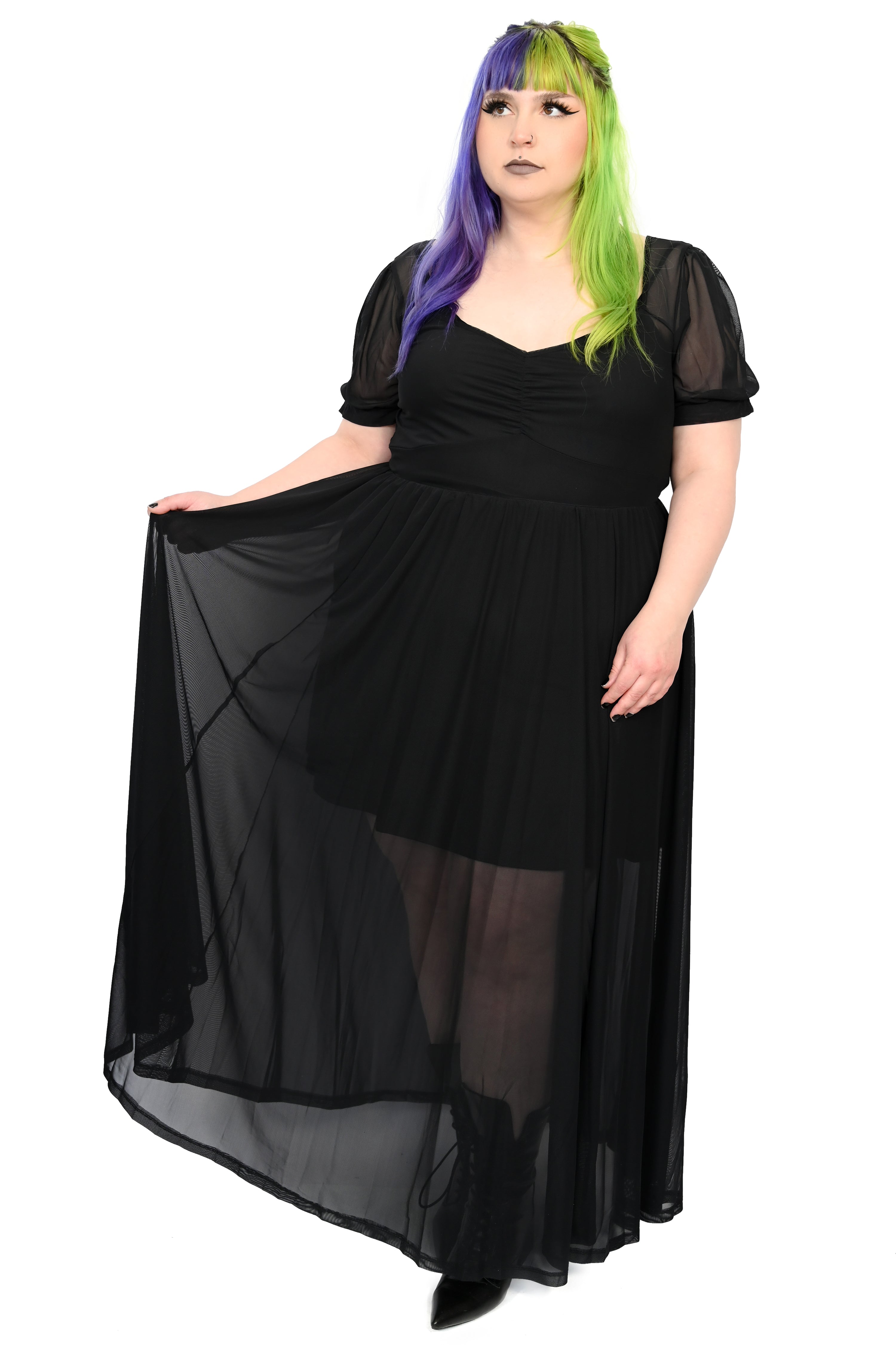 short sleeve mesh maxi dress 