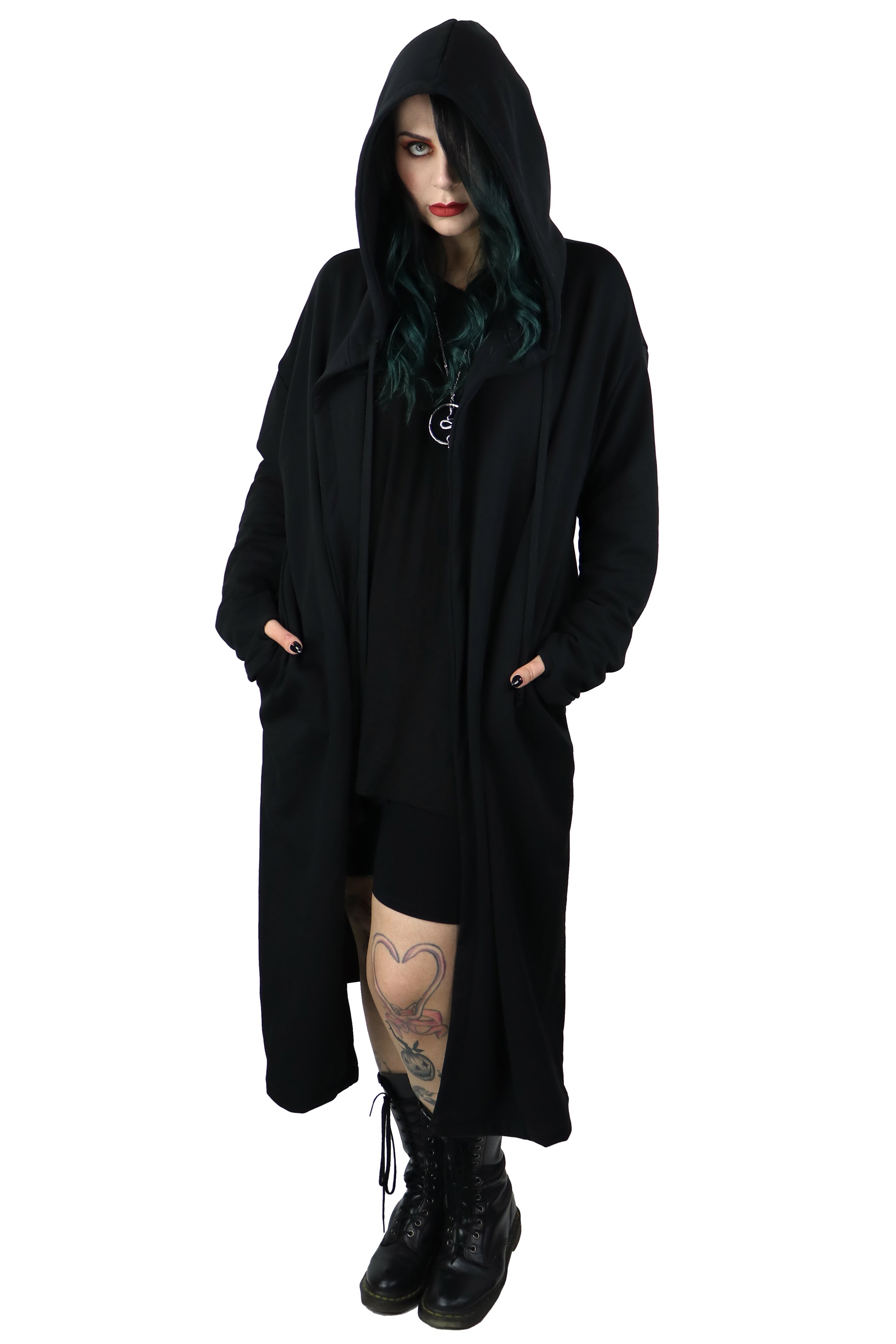 full length open hoodie black
