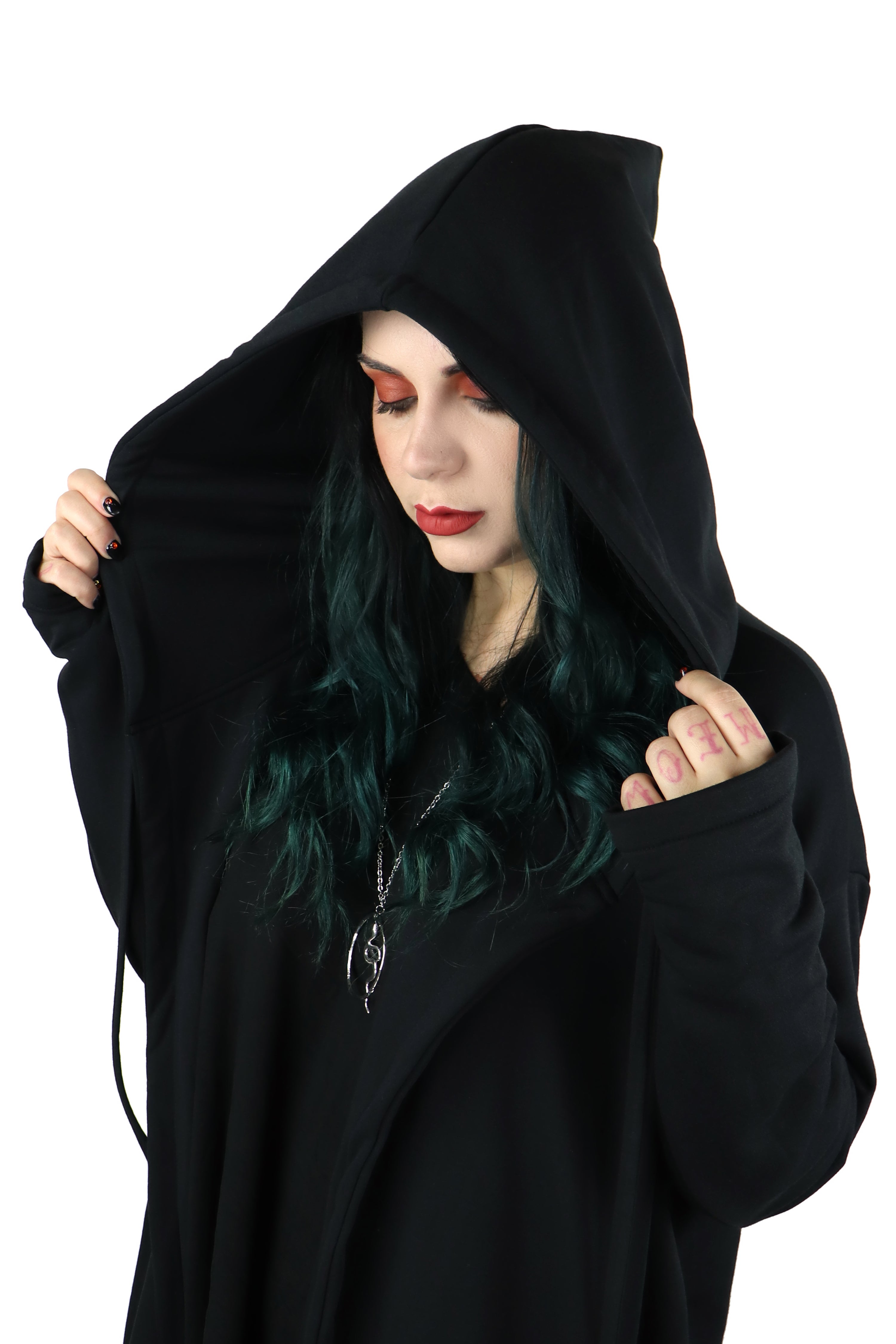 full length open hoodie black