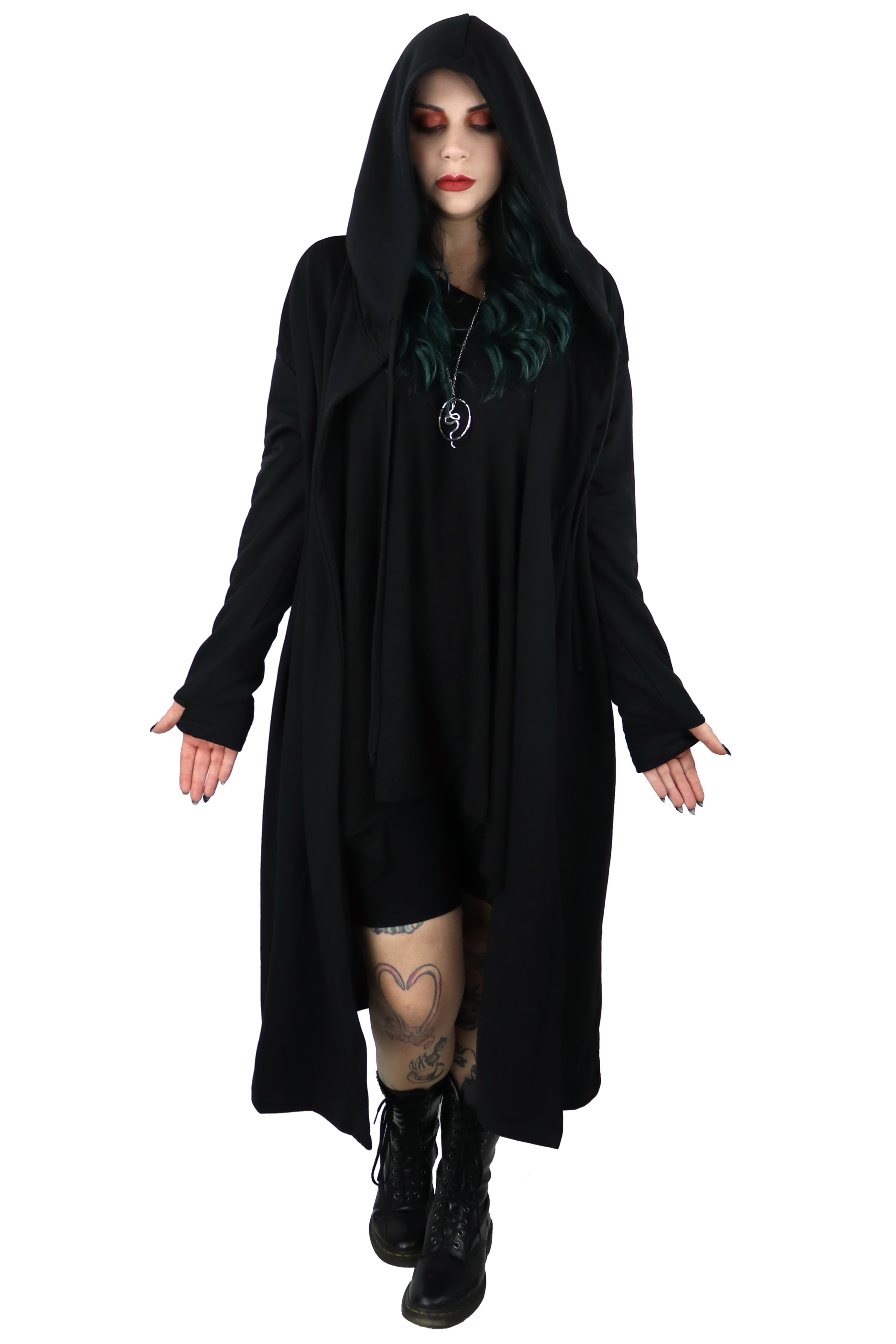 full length open hoodie black