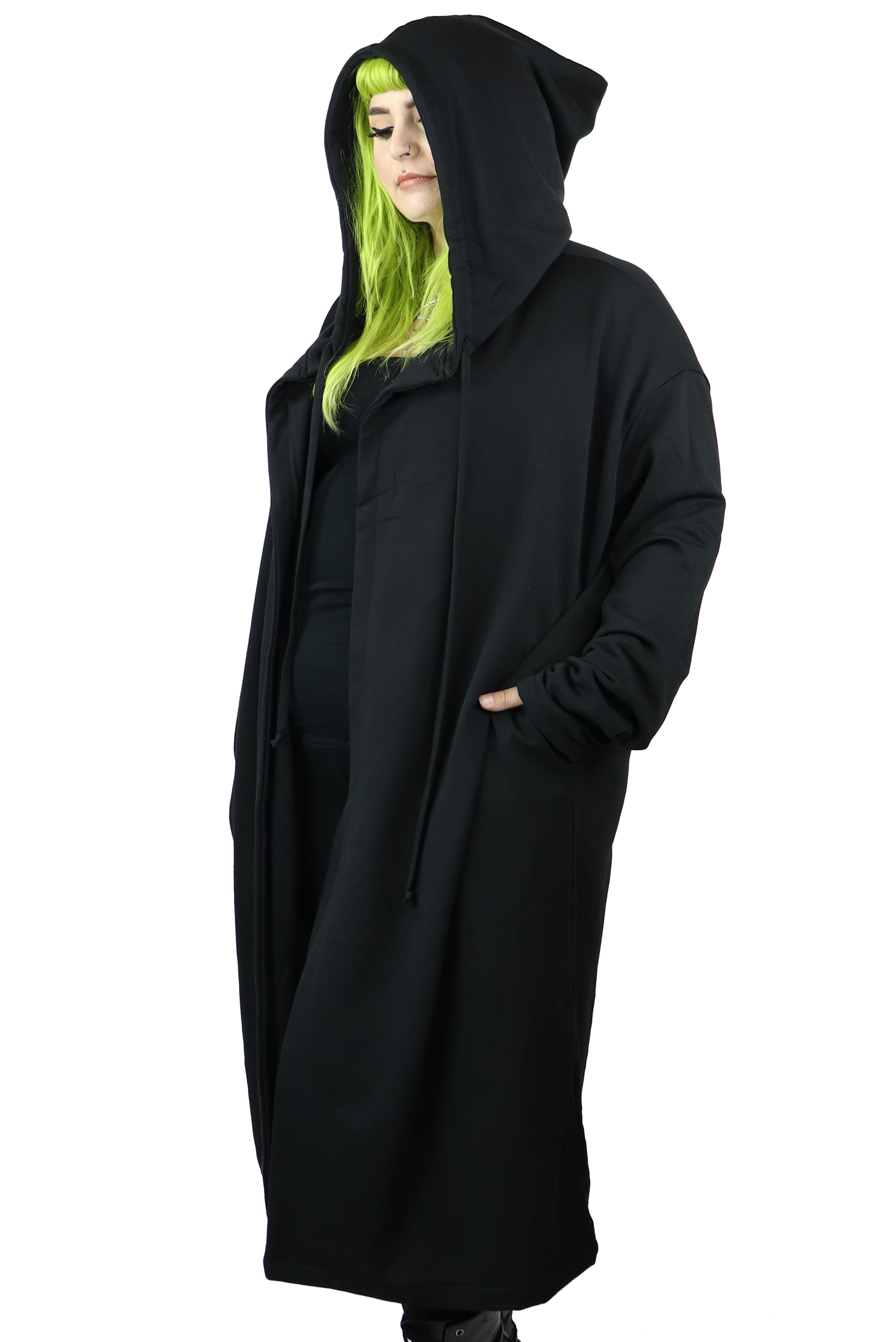 full length open hoodie black