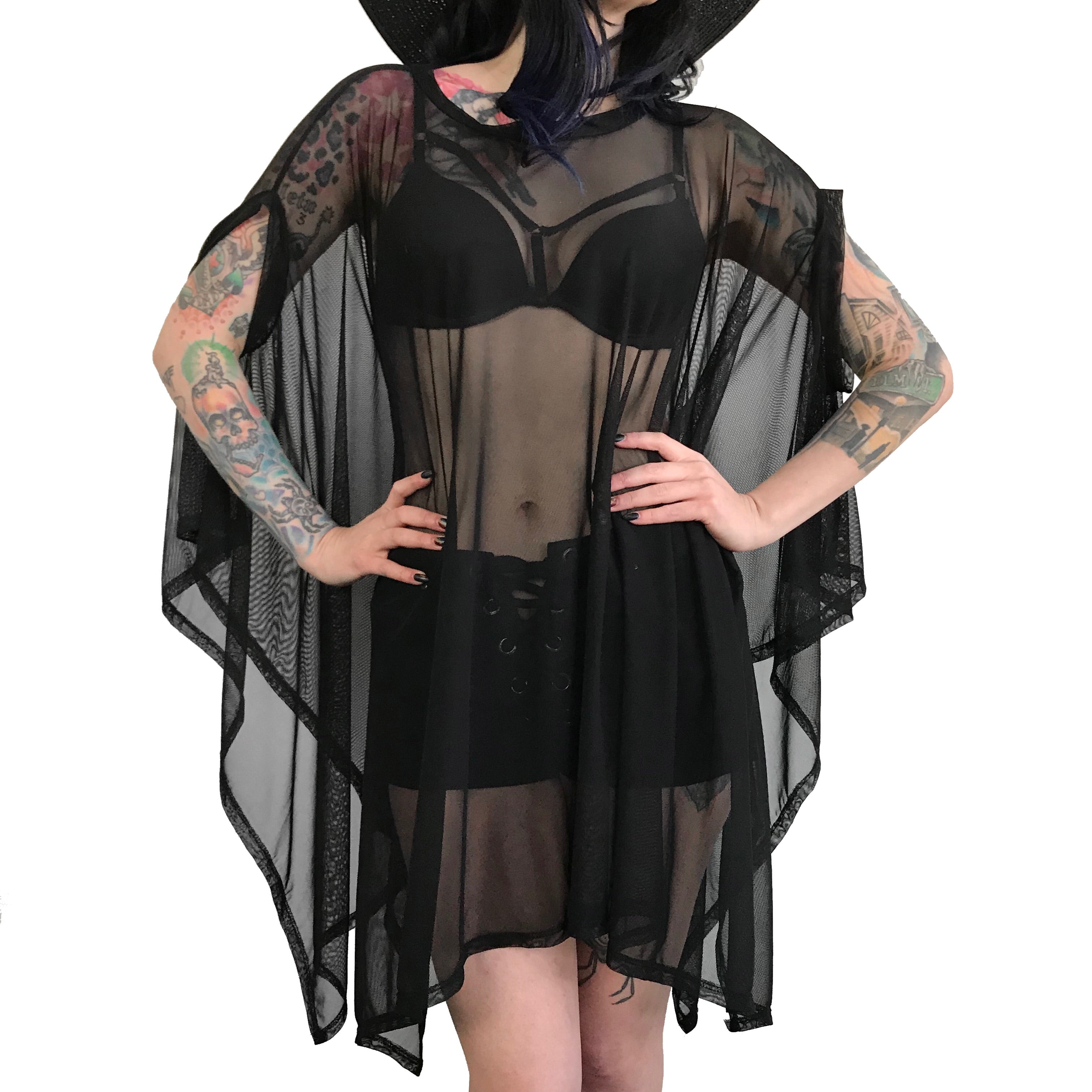 oversized black mesh tunic top