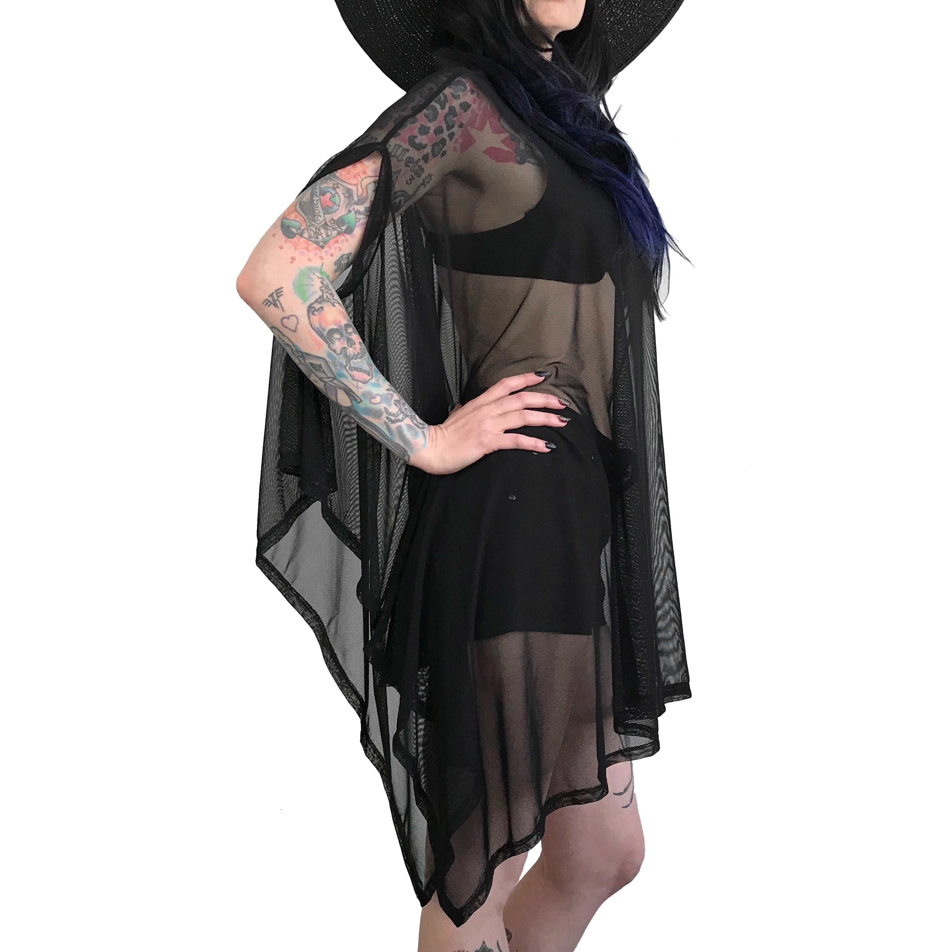 oversized black mesh tunic top
